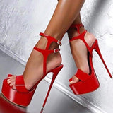 2025 Sandales Talon Femme Night Club Sandals Bottom Heels for Women Pole Dance Design Stiletto Super High Stripper Platform Red