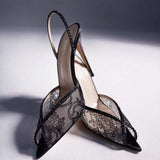 8.5CM/10CM Zapato De Tacon Women's Lace Rhinestone Slingback Heels Pointed Toe Stiletto Sandals for Wedding Party Evening