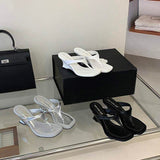 Women Square Toe Wedge Sandals Minimalist Thong Heeled Mules Elegant Summer Dress Shoes Party Office Daily Wear White
