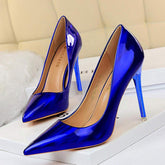 Sapato Salto Alto Preto Plus Size 43 Reflective PU Leather Stiletto Sexy Club Bigtree Pumps Black Heels for Women