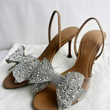 Bow Design Large Size White Color Trendy Slippers Fancy 2025 Elegant Women's Pumps Heel for Ladies