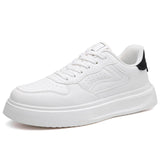 Men Fashion Sneakers Black White Leather Casual Shoes Daily Wear Perforated Walking Footwear Versatile Low Top Platform Shoes