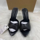 Women's Pointed-Toe Stiletto Sandals Rhinestone Open-Toe Heeled Slides, Premium Texture Quality Ladies Casual Shoes