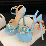 Zapatos Plataforma DIamond Rhinestone Pole Dance Metal Thin Stripper 16CM Stiletto High Platform Heels