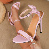 Sandalias Mujer Pink Stiletto Heels Women Summer Ankle Strap Sandals Cute Bowknot Open Toe Dress Shoes for Party