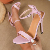 Sandalias Mujer Pink Stiletto Heels Women Summer Ankle Strap Sandals Cute Bowknot Open Toe Dress Shoes for Party