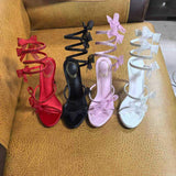 Ankle Snake Wrap Sandale Pour Femme Summer Classy Fashion Sandals Floral Pink Heels for Ladies