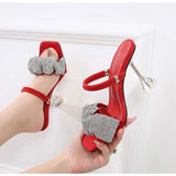 Zandalias Women Two Ways of Wearing 34-46 Glitter Rhinestone Talon Femmes Summer Slippers Sandal Shoes Square Toe Mules Heels