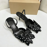 Women Pointed Toe Slingback Heels Elegant Satin Polka Dot Pumps With Oversized Bow Sexy Stiletto Party Shoes Dressy Heels Chic
