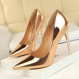 2025 Zapatos Mujer De Fiesta Bright Color Slip on Sexy Elegant Style Reflective Silver Heels for Women Pumps