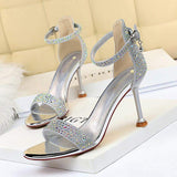 Open Toe Rhinestones Women 2025 New Designer Sexy 8.5CM Heels Female Shoes Summer Heeled Sandals