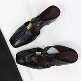 Women's Square Toe Leather Mules Metal Buckle Backless Slipper Sandals Heels for Casual Daily Wear