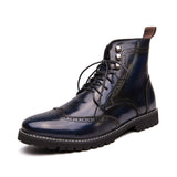 Classy Unique Design Red Silver Blue Color High Top Brogue Models Fashion Classic Durable Ankle PU Leather Boots for Men