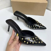 Sandales a Talons Hauts Femmes Elegant & Sexy Pointed Toe Rivet Decor High Heel Sandals for Women, Slim Heel, Outdoor Wear