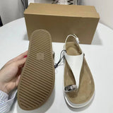 Chaussures Plates Femmes Versatile Casual Female Flat Sandals with Round Toe Decorative Metallic Buckles