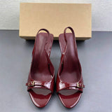 Elegant Women Patent Leather Open Toe Slingback Sandals Glossy Stiletto Heel Pumps With Adjustable Buckle for Party Dress