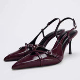 Wine Chaussures Femme Sandales a Talon Sexy Slingback Pointy Toe Luxury Heels for Ladies