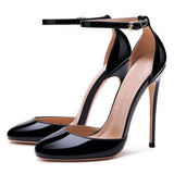 Custom Outsole and Insole Color Size 33-46 Talons Patent Leather Ankle Strap Stiletto Round Toe Party Pumps for Women