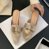 5CM Low Retro Bow Embroidery Slipper Loafer Fashion Female Talons Pour Femmes Kitten Mules Heels