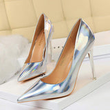 Sapato Salto Alto Preto Plus Size 43 Reflective PU Leather Stiletto Sexy Club Bigtree Pumps Black Heels for Women