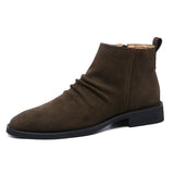 Pointed Toe Zip Closure Quality Suede Leather Cowhide Ankle Boots Classic Men Dress Formal Shoes
