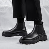 Cowhide Real Leather Chelsea Boots Comfortable Thick Sole Classic Durable Wedding Formal Men Fashion Leather Boots