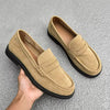 Classic Men Tan Faux Suede Penny Loafers Slip on Casual Shoes Comfortable Moccasins for Business Casual Dress and Daily Walking