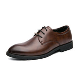 Fashion Design Point Toe Lace up PU Leather Shoes for Men Dress Shoes