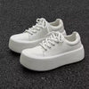 Mens Black Microfiber Leather Sneakers White Mega Platform Chunky Sole Shoes Fashion Casual Round Toe Low Top Flats Black