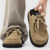 Mens Tan Genuine Leather Mules Backless Loafers Moc Toe Slip on Clogs Casual Outdoor Fashion Shoes Chunky Rubber Sole