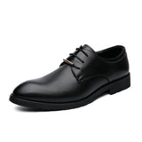 Fashion Design Point Toe Lace up PU Leather Shoes for Men Dress Shoes