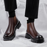 Cowhide Real Leather Chelsea Boots Comfortable Thick Sole Classic Durable Wedding Formal Men Fashion Leather Boots