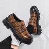 Vintage Brown Print Men Dress Shoes Double Monk Strap Chunky Lug Sole PU Leather Burnished Toe Casual Oxfords