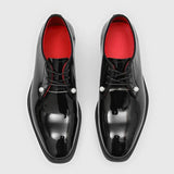 Men Black Patent Leather Dress Shoes High Shine Red Lining Crystal Studded Formal Oxfords Wedding Party Fashion Footwear