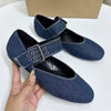 New Style Women's Mary Jane Flat Ballet Flats - Low Heel, Round Toe, Slip-On, Elegant Blue Denim Women Shoes