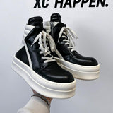 Men Black White High Top Platform Sneakers Avant Garde Chunky Sole Boots Streetwear Urban High Fashion Side Zip Lace up