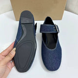 New Style Women's Mary Jane Flat Ballet Flats - Low Heel, Round Toe, Slip-On, Elegant Blue Denim Women Shoes