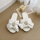 Sandals Femme Party Wedding Slippers Large Bow Female Silk Home Shoes