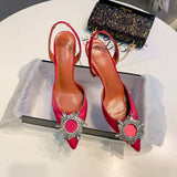 Zapatos De Mujer Elegante Dropshipping Luxury Rhinestone Diamond Kitten Slingback Sandals Shoes Women Heel for Ladies