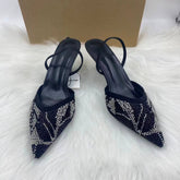 Quality Pointed-Toe Mesh Embroidered Beaded Mules - Women's High-Heel Ankle Strap Sandals