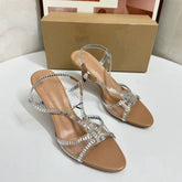 Summer New Style Slide Sandals -Open-Toe, One-Strap with Rhinestones, Elegant Fairycore Design Sexy Women Heel Sandals