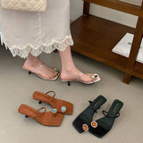 New 2026 Kitten Heel Mules Crystal Square Toe Strappy Sandals for Evening Party Wedding Slippers