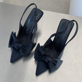 Satin Cloth Pink Bow Talon High Quality Slingback Pumps Fashion Elegant Female Shoes Ladies Heels for Women