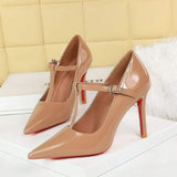 New Trendy Buckle Closed Toe Pumps Women's Trendy Heels for Ladies