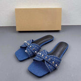 Indoor and Outdoor Rhinestone Slippers Chaussur Lux Femm Anti-Slip Latest Flat Shoes Denim Women Sandals