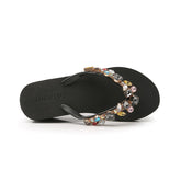 Summer Beach Crystal Rhinestone Handmade Wedge Shoes Female Ladies Flip Flops Slippers