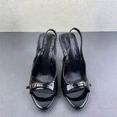 Elegant Women Patent Leather Open Toe Slingback Sandals Glossy Stiletto Heel Pumps With Adjustable Buckle for Party Dress