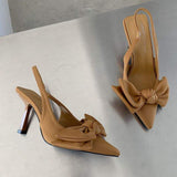 Satin Cloth Pink Bow Talon High Quality Slingback Pumps Fashion Elegant Female Shoes Ladies Heels for Women