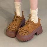 Thick Soled 2025 Height Increasing Leopard Lace up Round Toe Autumn Winter Size 40 Platform Shoes