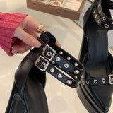 Retro Sandalias Con Tacon Buckle Lace up 2024 Sandals Platform Heels for Women